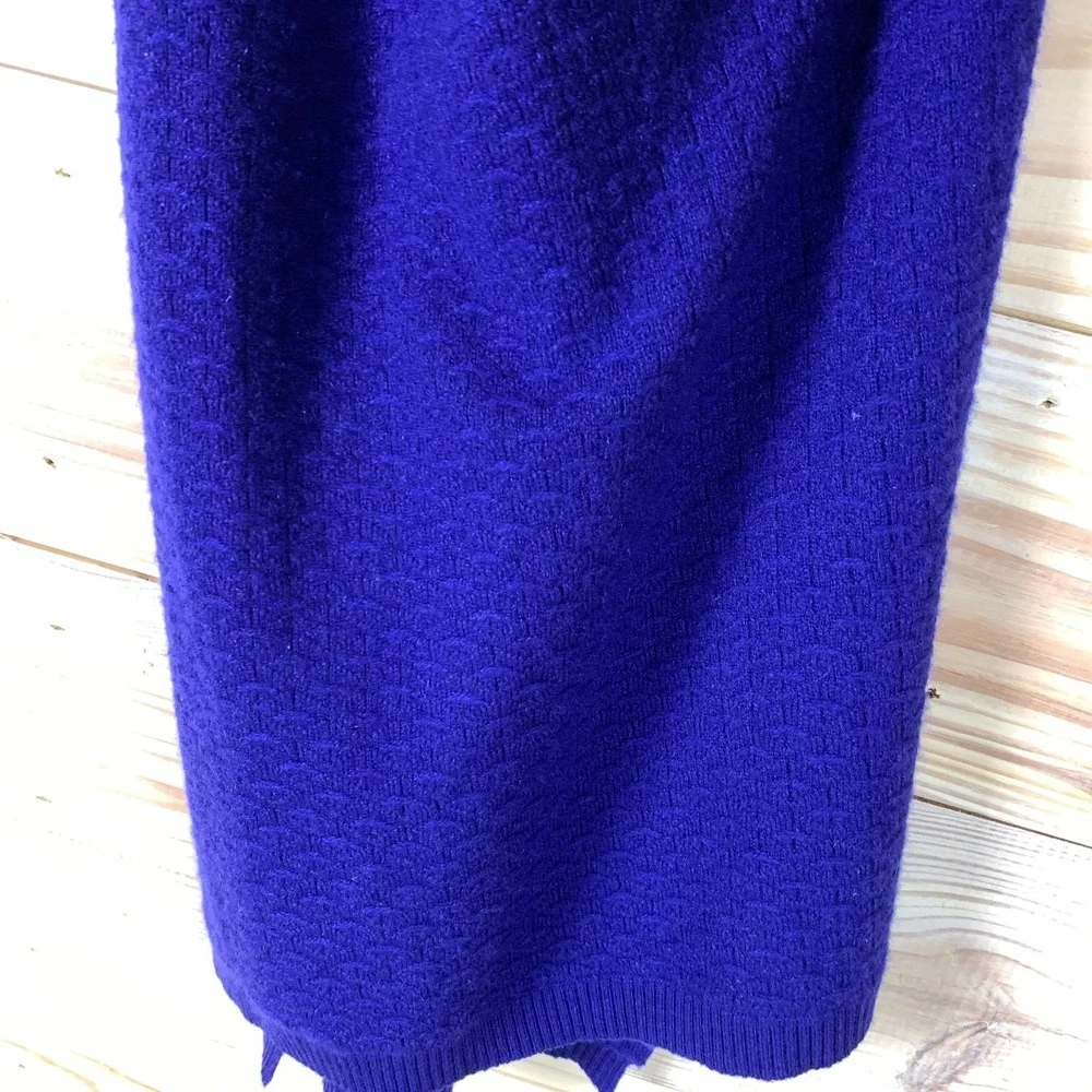 Qi Cashmere Scarf Bold Blue Woven Textured Ribbed Trim Luxury City‎ Travel 14x70 - Picture 6 of 10